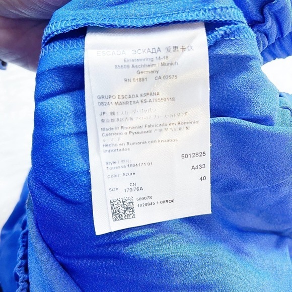 Escada Royal Blue Straight leg Elastic Waistband Pant SZ40 - Picture 6 of 9